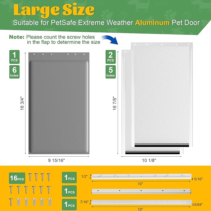 3-Flap Dog Door Replacement Insulated Flap with Clamp, Metal Bracket and Screws, Compatible with Large PetSafe Extreme Weather Aluminum Pet Door, PAC11-11039 10 1/8" X 16 7/8" (Frosted Transparent)