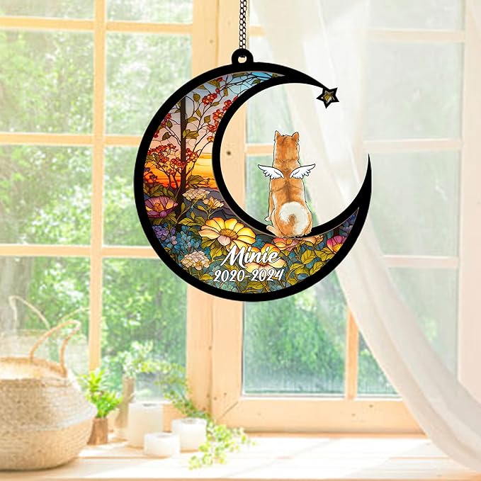 Personalized Akita (Yellow) Sun Catcher, Dog Memorial Gifts, Custom Akita (Yellow) with Wings Ornament Christmas Tree, Loss of Dog Sympathy Gift Memorial Suncatchers