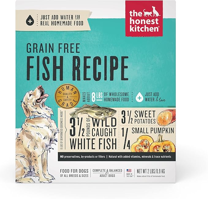 The Honest Kitchen Human Grade Dehydrated Grain Free Dog Food – Complete Meal or Dog Food Topper – Fish 2 lb (Makes 8 lbs)