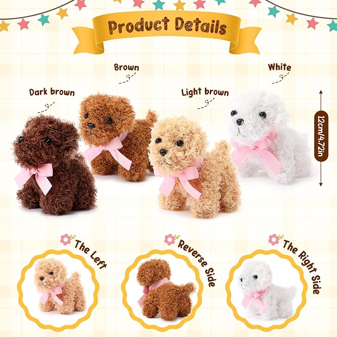Sosation 20 Pcs 4.72 Inch Mini Puppy Stuffed Animal Adopt a Puppy Favors Small Push Dogs Bulk Valentines Party Gifts for Kids Birthday Easter Fillers Carnival Prize (Pink Bows,Multicolor)