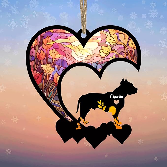 Lovely POD Pit Bull Suncatcher Ornaments, Personalized Pit Bull Memorial with Name, Dogs Loss Ornaments, Dog Remembrance Gift, Dog Memory Ornament, Loss of Dogs Sympathy Gifts