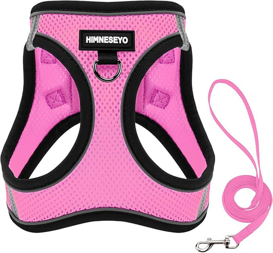 Dog Harness and Leash Set, Dog Harness for Dogs No Pull, No-Chock Step-in Reflective Breathable Lightweight Easy Walk Vest Harnesses with Safety Buckle for Small Medium Dogs, Cats (Pink, S)