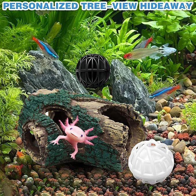 1Pcs Tree Root Landscaping, 4Pcs Fish Tank Filter Balls White & Black Driftwood for Aquarium Fish Tank Cave Aquarium Hideout, Decorative Accessories Suitable for Aquatic Animals