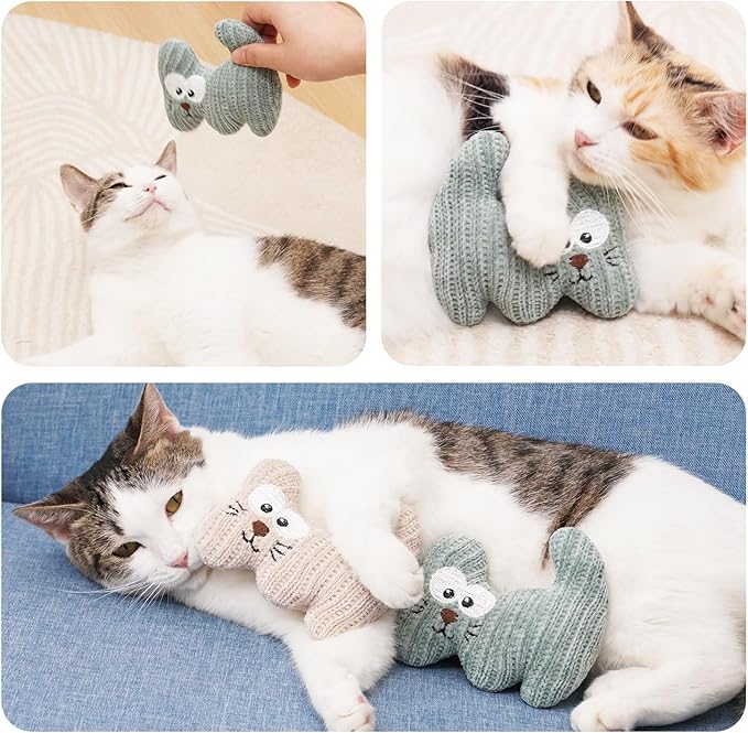 Catnip Toy for Cats & Kittens, 2Pcs Plush Rope Cat Chew Toy with Bell, Bite Resistant Catnip Toys Cat Teething Toy (Animal Shapes)