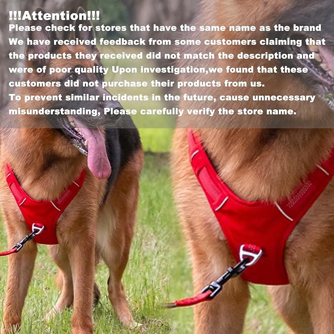 No Pull Dog Harness for Extra Large Dogs, Adjustable, Reflective Breathable Padded Vest with 2 Metal Leash Clips and Handle for Control or Car Seatbelt Use, Red, XL