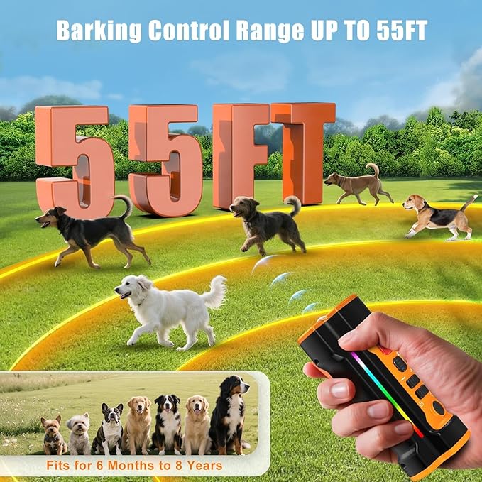Dog Bark Deterrent Devices 2025 Release Anti Barking Device for Dogs Barking Silencer in 55FT 3X Head Anti Bark Device with Flashlight &Party Flashlight Portable Training Tool