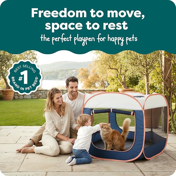 FurHaven Portable Pet Playpen for Dogs & Cats, Extra Large Indoor Kitten Playpen with Mesh Sides, Foldable Dog Playpen for Small Dogs, Pop Up Travel Dog Pen, X-Large, Pet Crate with Mesh Sides, Navy