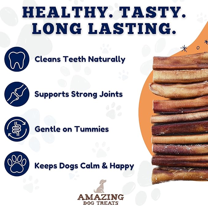 Amazing Dog Treats Bully Stick for Dogs (Extra Thick/Jumbo 6 Inch - 6 Count) - Long Lasting, Safe Chews