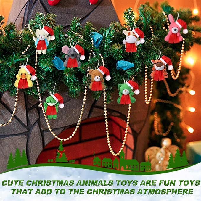 Skylety 50 Pcs Mini Christmas Stuffed Animals Bulk Small Christmas Tree Decorations Tiny Cute Plush Keychain Doll Toy for Holiday Xmas Party Favor Gift Classroom Prizes(Santa Style,Cute Color)