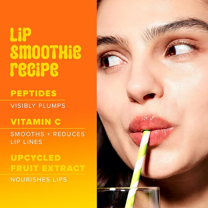 Farmacy Vitamin C + Peptide Hydrating Lip Balm - Lip Smoothie Moisturizing + Plumping Treatment - Smooths Lines with a High-Gloss Finish - Mango (10g)
