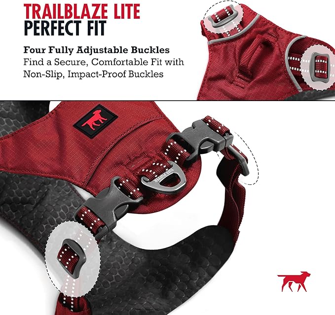 Tuff Pupper All-Day Wear Dog Harness | for Walking, Trail Running, Hiking | Front & Back Leash Clips | Reflective Trim | Easy On/Off Buckles | Lightweight Breathable | No Pull Design (Medium, Red)