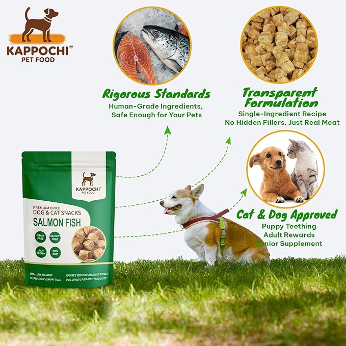 Freeze Dried Salmon Cat Dog Treats, 1.76oz(50.0g), 100% Single Ingredient High Protein Training Treats, Rich in Omega, Natural & Raw, No Additives, Grain Free, Gluten Free