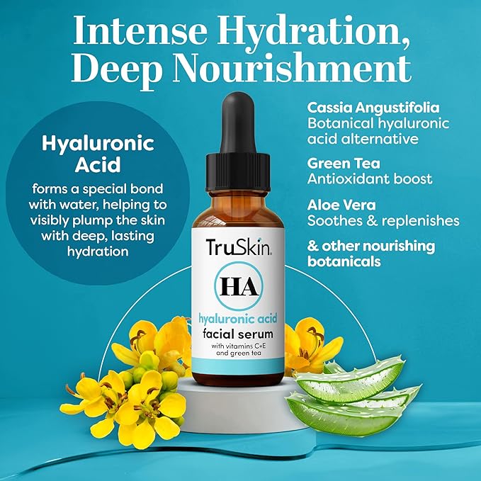 TruSkin Hyaluronic Acid Serum for Face – 7 Ultra-Hydrating Ingredients – Moisturizing & Plumping Facial Serum for Smooth, Healthy-Looking Skin, 2 Fl Oz