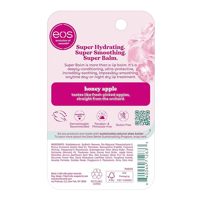 eos 24H Moisture Super Balm - Honey Apple, Day or Night Lip Treatment, Made for Sensitive Skin, Lip Balms & Moisturizers, 0.35 fl oz (Pack of 2)