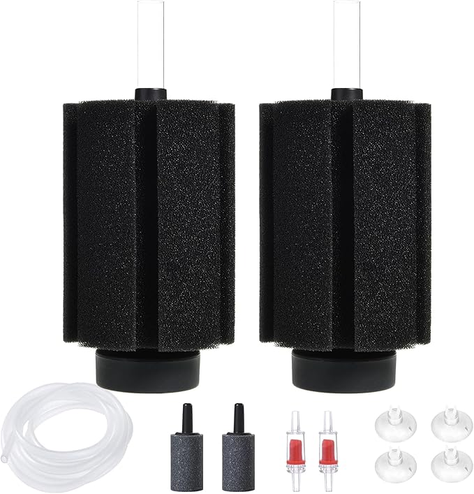 ALEGI Aquarium Bio Sponge Filter with Ceramic Media for Clear and Quiet Aquariums for Betta Fry Shrimp Tiny Fish Tank (75+ Gallon 2 Pack)