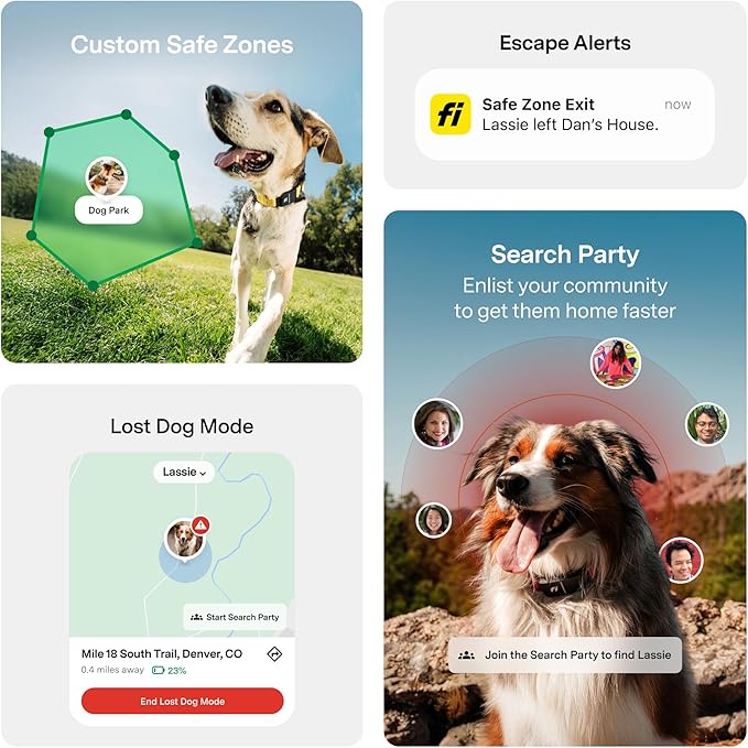 New Fi Series 3+ Smart Dog Tracker Collar [12 Month Membership Included] GPS Tracker for Dogs with Health & Behavior Monitoring, Escape Alerts, Waterproof, LED, Apple Watch Compatible (Blue, Large)