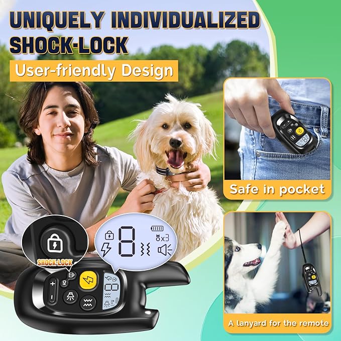 Dog Shock Collar with Remote Control- [Newly Upgraded] Dog Training Collar for Small Medium Large Dogs, Electric Collar for Dogs Training Rechargeable, Waterproof E Collars with Shock-Lock Keypad