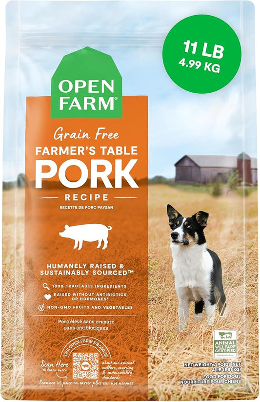 Open Farm, Grain-Free Dry Dog Food, Complete & Balanced Kibble, Sustainably & Ethically Sourced Ingredients, Non-GMO Veggies & Superfoods to Support Overall Health, Pork Recipe, 11lb Bag