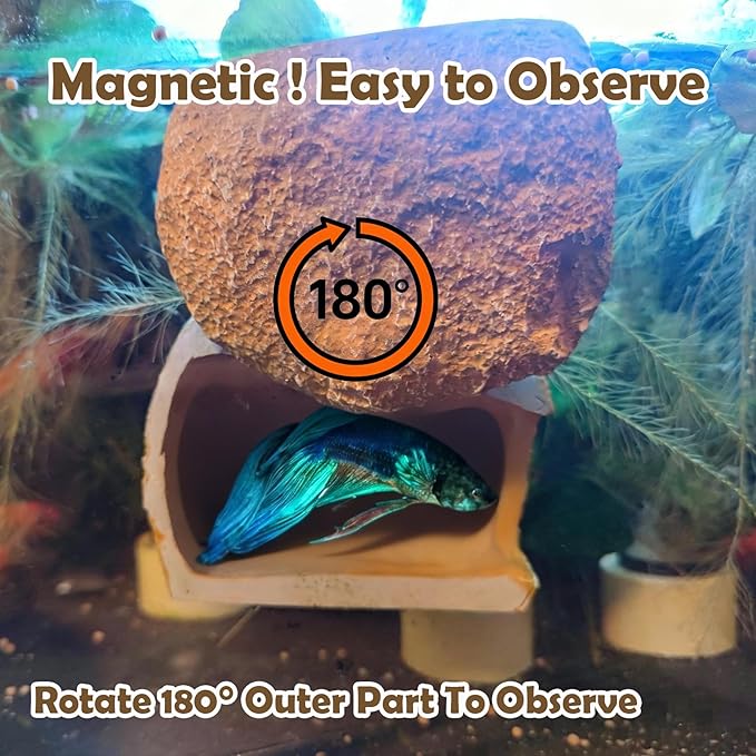 Innovative Magnetic Detachable Betta Log Aquarium Cave Shrimp Hides for Cichlid Fish, Up to 0.5 inch Thickness Large Aquirium Tank, Perfect Aquatic Decoration for Cichlid Breeding & Shrimp