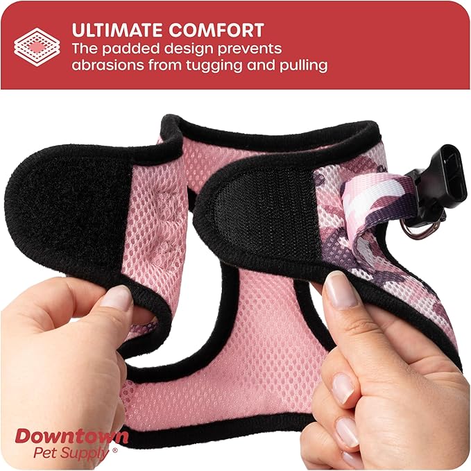 Downtown Pet Supply Step in Dog Harness for Small Dogs No Pull, Large, Camo Pink - Adjustable Harness with Padded Mesh Fabric and Reflective Trim - Buckle Strap Harness for Dogs