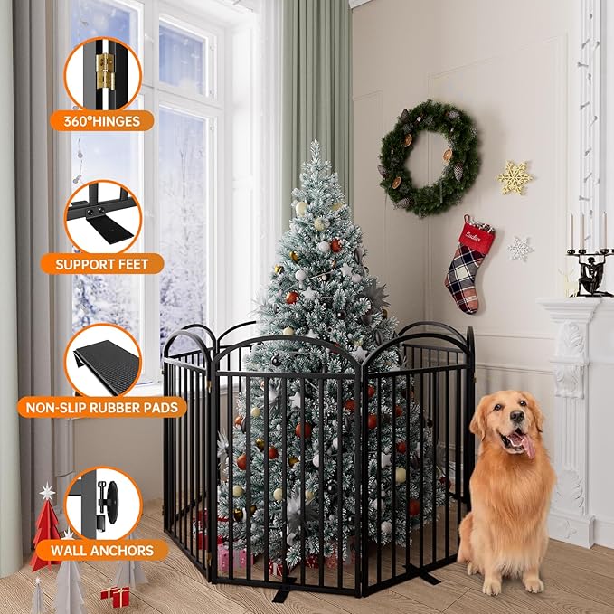 8 Panels Full Matel Freestanding Dog Gates with Door, 192"Extra Wide 36"Tall Free Standing Dog Pet Gate for Indoor & Outdoor. Foldable Pet Fences for Doorways, House, Stairs, Porch, Deck, Yard