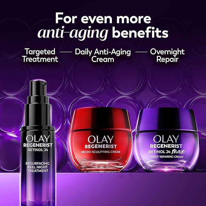 Olay Retinol Night Cream for Women,MAX,Anti-Aging Face Mousturizer,Fragrance-Free,Non Greasy - Anti-Wrinkle,Smooth Fine Lines,Hydrating Skin Care - Triple Collagen Cream,Niacinamide,1.7oz,(Pack of 2)
