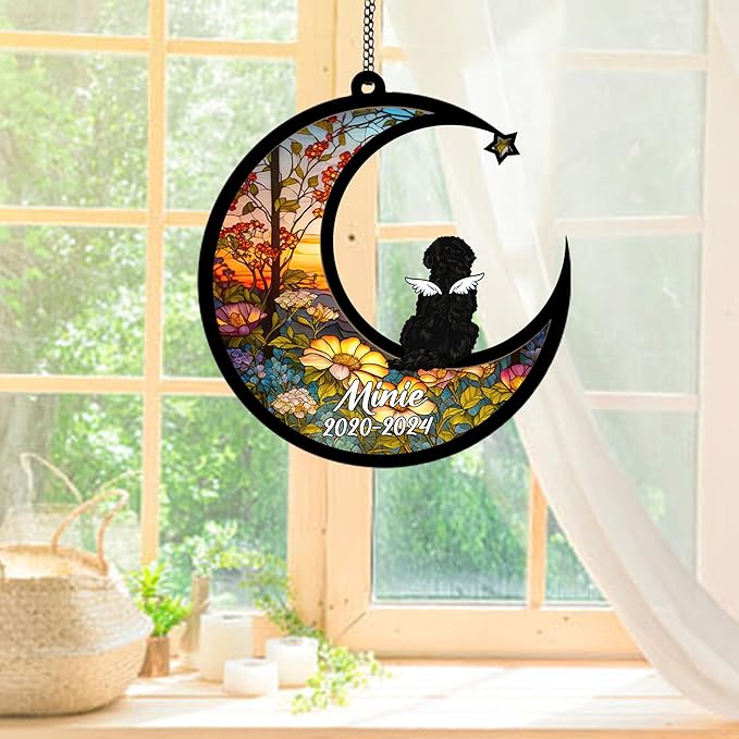 Personalized Cockapoo (Black) Sun Catcher, Dog Memorial Gifts, Custom Cockapoo (Black) with Wings Ornament Christmas Tree, Loss of Dog Sympathy Gift Memorial Suncatchers