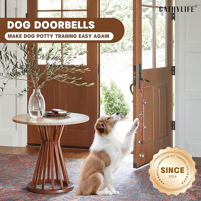 Dog Doorbells for Potty Training, Poly Urethane Puppy Door Bells, Hand-woven Dog Bells for Dog Training, Extra Loud Bells for Door Knob, Ring to Go Outside Doggie Pet Supplies. (Brown twist)