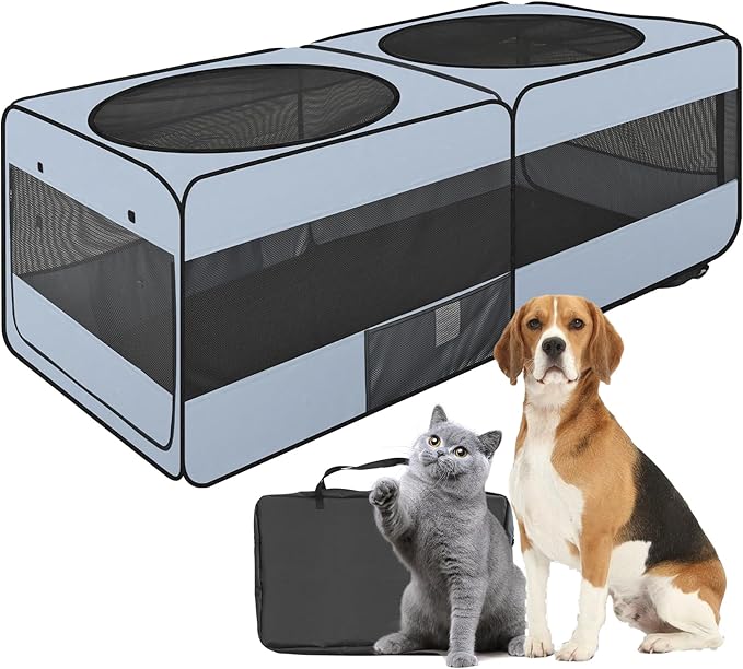 2-in-1 Dog Playpen, 73''Pop Up Cat Puppy Pet Playpen Indoor/Outdoor Cats Enclosed, Cat Dog Tent Crate Cage Kennel, Portable Playpen for Kitten, Small Animals Play Pen(No Divider, Unified Space)