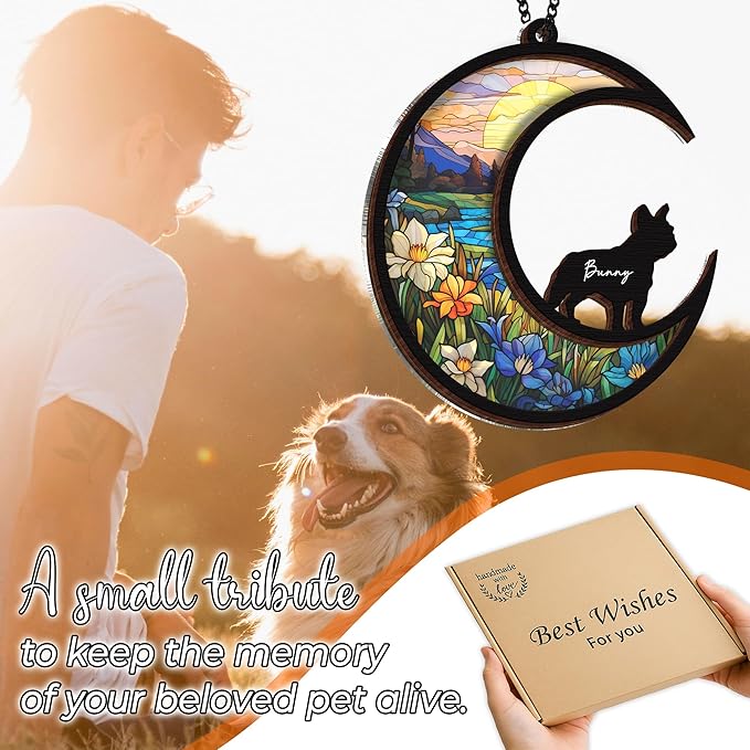 6'' English Bulldog Memorial Suncatcher, Personalized Name, Pet Ornament Window Car Hanging, Sympathy Gift for Loss of Pet, Passed Away Remembrance Gift for Dog Lovers 17-SS1