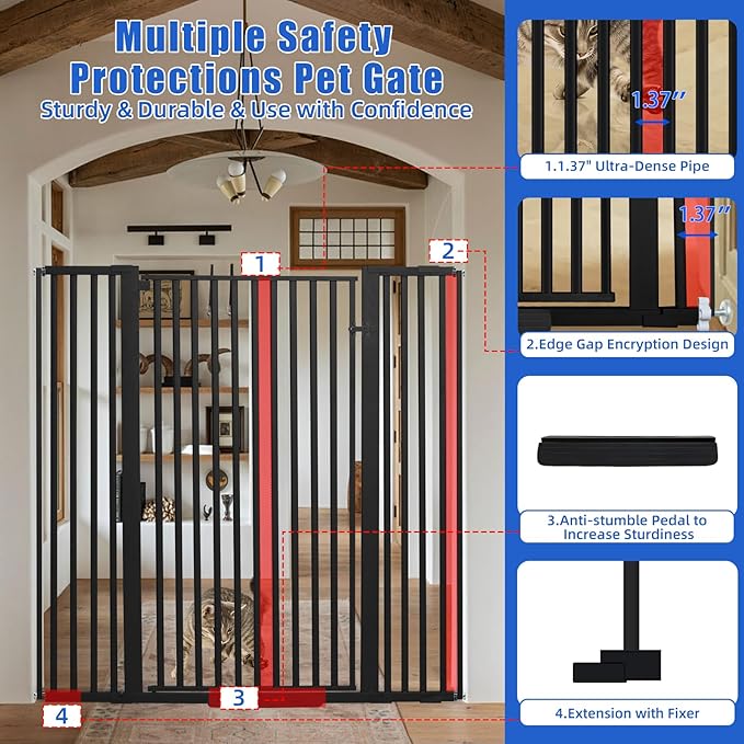 55 Inch Extra Tall Pet Gate for Cats,29.92"-48" Adjustable Wide Dog Gates,Pressure Mounted Walk Through Tall Pets Gate for Doorways,Hallway,Stairs(Black)