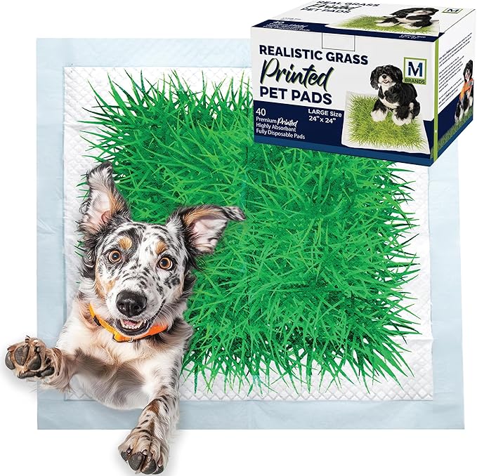 Big Dawg Pet Supplies Realistic Grass Printed Disposable Pet Pads. 24x24in Puppy Pee Pads for Dogs, Cats, and Small Animal Wee in Handy Grab-n-Go Box. Absorbent Potty Training, Housebreaking Supplies