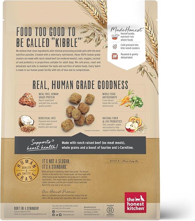 The Honest Kitchen Human Grade Whole Food Clusters Whole Grain Beef & Oat Dry Dog Food, 5 lb Bag