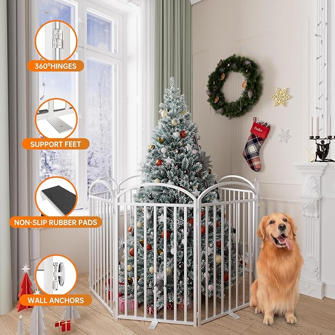 8 Panels Full Matel Freestanding Dog Gates with Door, 192"Extra Wide 36"Tall Free Standing Dog Pet Gate for Indoor & Outdoor. Foldable Pet Fences for Doorways, House, Stairs, Porch, Deck, Yard