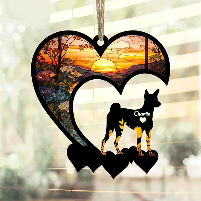 Lovely POD Basenji Suncatcher Ornaments, Personalized Basenji Memorial with Name, Dogs Loss Ornaments, Dog Remembrance Gift, Dog Memory Ornament, Loss of Dogs Sympathy Gifts