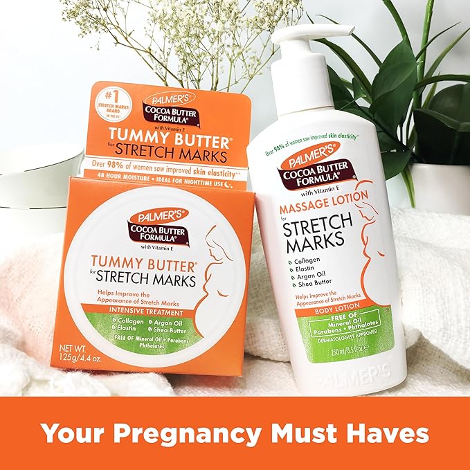 Palmer's Cocoa Butter Formula Massage Lotion For Stretch Marks, Pregnancy Skin Care, Belly Cream with Collagen, Elastin, Argan OIl and Shea Butter, 8.5 Ounces