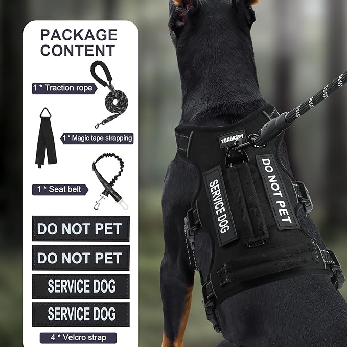 Escape Proof Dog Harness for Large Medium Sized Dogs Six Point Adjustable, Service Dog Vest Harness and Leash Set, No Pull Dogs Harnesses with Handle, Medium Dog Harnesses for Walking(Black, M)