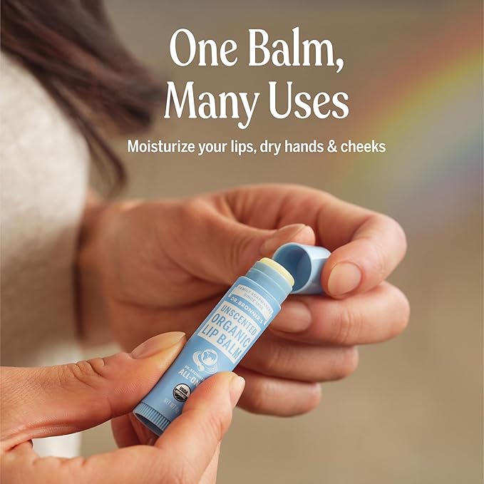 Dr. Bronner’s Organic Lip Balm 6-Pack (.15oz) Natural, Moisturizing, Petroleum-Free Lip Moisturizer with Beeswax & Avocado Oil for Dry Lips, Men & Women - Unscented