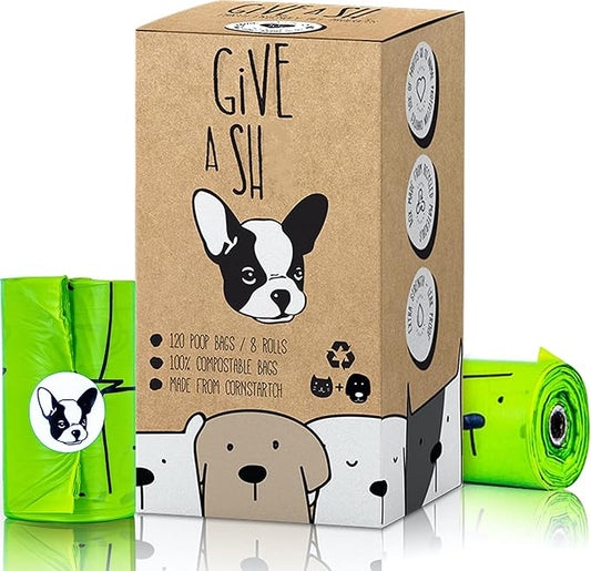 100% Certified Home Compostable Dog Poop Bags - 10% to Charity - ASTM D6400 & EN 13432 Compliant - 120 x Plant Based Compostable Poop Bags (8 Rolls)