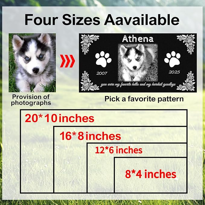 Pet Memorial Stones for Dogs & Cats, Personalized Dog Memorial Plaques for Pet Grave Stones for Outdoor - Cats Headstones, Tombstones for Grave Markers with Photo (Middle)