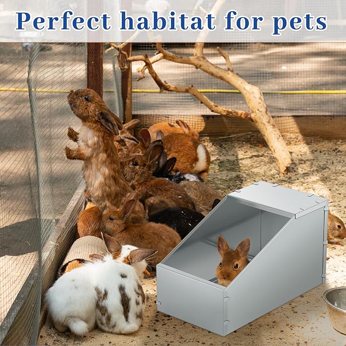 Maxcheck 2 Pcs Galvanized Metal Rabbit Nesting Box Bunny Small Animal Nest with Removable Acrylic Floor Durable Easy to Clean for Indoor Outdoor Use Rabbit Supplies (18.5 * 10.6 * 10 Inch)