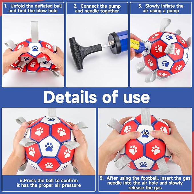 Diman Small Dog Toys Soccer Ball with Straps,Interactive Dog Balls for Tug of War, Yard Games, Dog Waterpool Toy, Herding Ball for Small Dogs, Pet Birthday Gifts Boredom Buster (5inch)