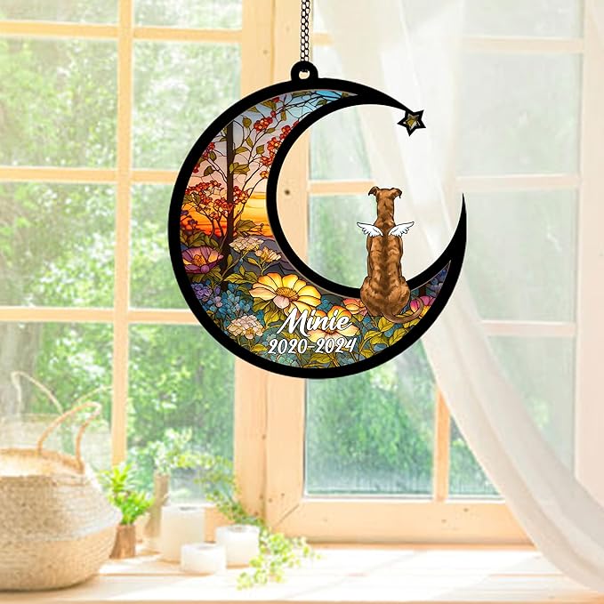 Personalized Whippet (Red) Sun Catcher, Dog Memorial Gifts, Custom Whippet (Red) with Wings Ornament Christmas Tree, Loss of Dog Sympathy Gift Memorial Suncatchers