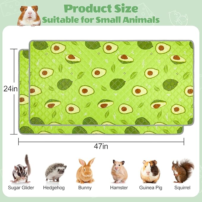 2 Pack Guinea Pig Bedding, Washable Guinea Pig Cage Liner Reusable Guinea Pig Mat Waterproof Guinea Pig Bedding Super Absorbant Guinea Pig Pee Pads