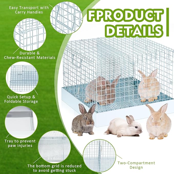 Folding Rabbit Cage, Portable Bunny Carrier with Tray and Handles for Transport, Trave or Temporary Housing, Indoor Outdoor Pet Habitat Animal Enclosure(18 x 18 x 14 in)