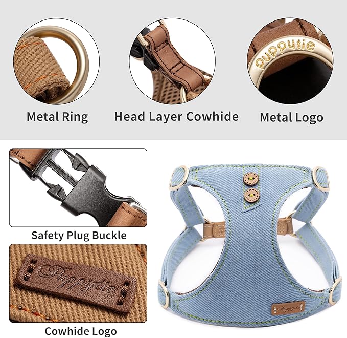Dog Harness, No Pull Dogs Harness and Multi-Function Leash Set for Medium Dogs Easy Walk Everyday Adjustable Soft Dog Vest Harness Fashionable Dog Accessories Glacier Blue Button-Relaxed Medium