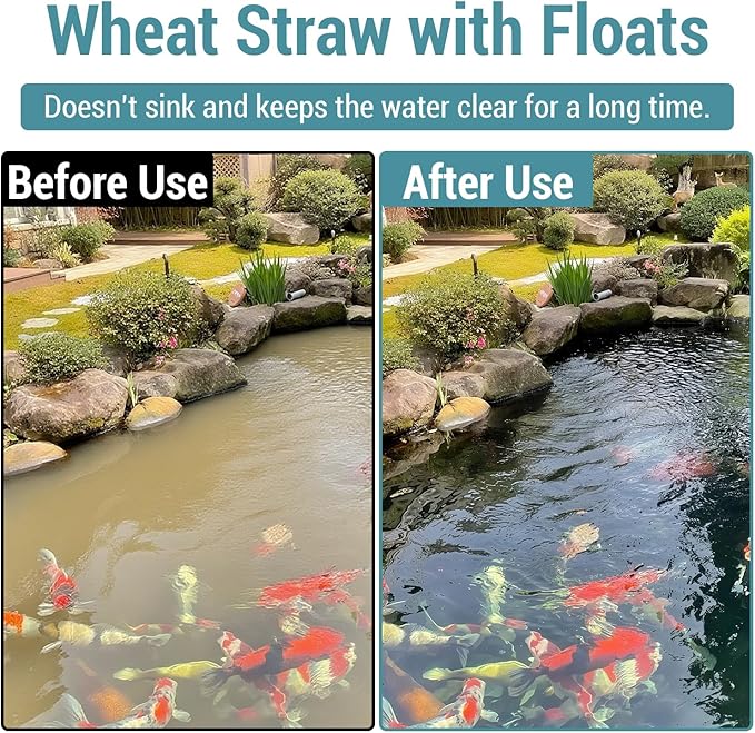 Bompro 2 Pcs Floating Wheat Straw Pond Cleaning Bag for Ponds, Fountains, Koi Tanks, and More