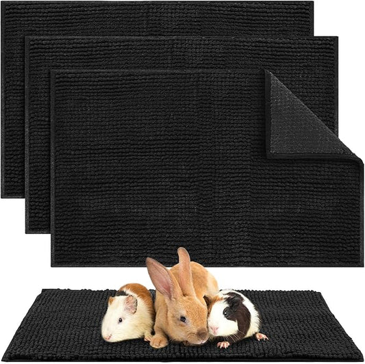 Amylove 4 Pcs Guinea Pig Cage Liner Guinea Pig Bedding Dog Door Mat for Muddy Pet Paws Washable Chenille Pee Pads Small Animal Sleeping Bed for Bunny Hamster(16 x 24 Inch,Rectangular,Black)