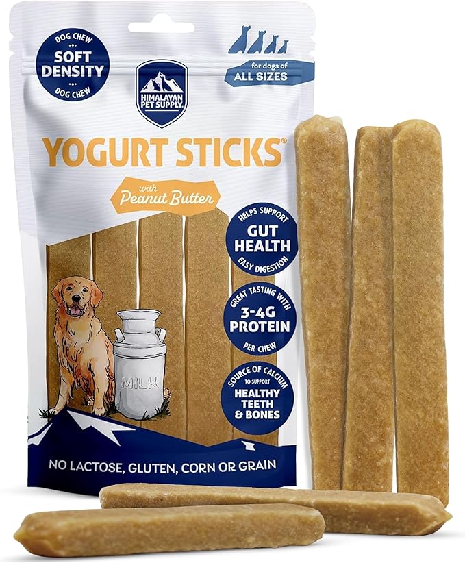 Himalayan Dog Chew Yogurt Sticks, Peanut Butter, Dog Treats With Prebiotics, Probiotics & Protein, Digestive Support, Lactose & Gluten Free, Natural Dog Treat for All Breeds, Made in America, 5 Count