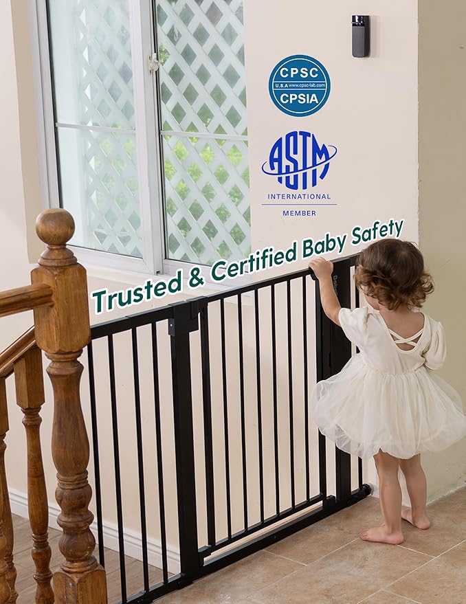 Babelio Infrared Auto-Unlock Baby Gate for Doorways & Stairs, 30.3-47.2" Auto Close Dog/Pet Gates for House, Pressure Mounted | Easy Install | No Drilling | Walk Thru Door, Black